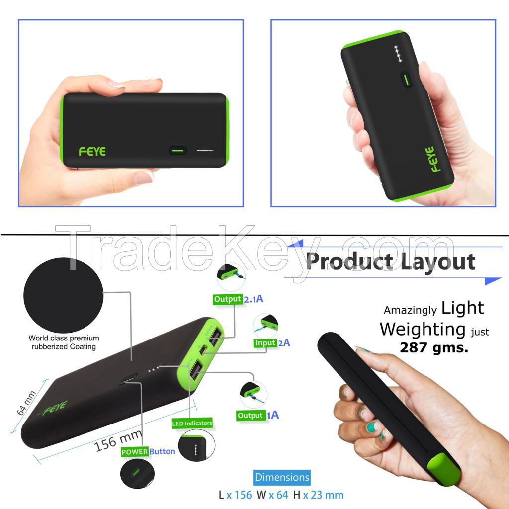 F-EYE 13000 mAh Power Bank Micro USB Cable with Charging Adapter Complete Kit (Black/Green)