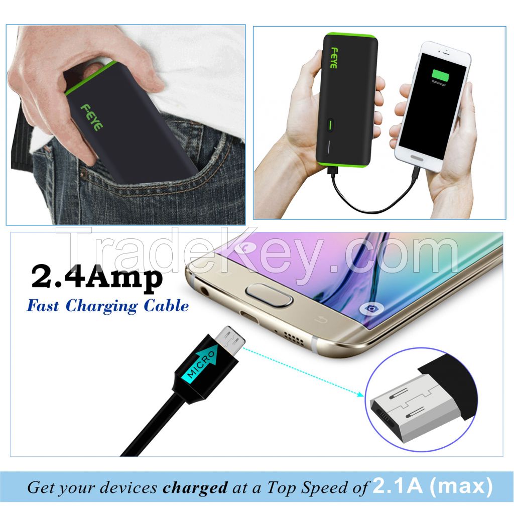 F-EYE 13000 mAh Power Bank Micro USB Cable with Charging Adapter Complete Kit (Black/Green)