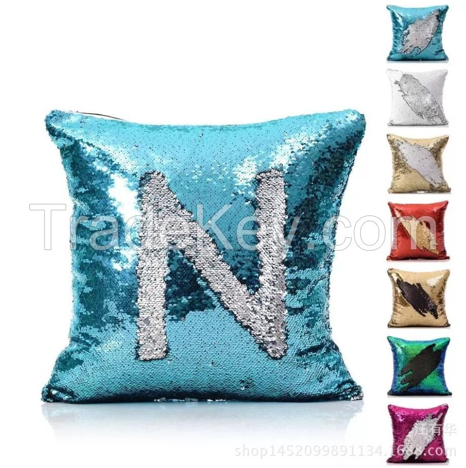 Two Colors Decorative Mermaid Pillow Reversible Sequins Pillow Cases Cushion Cover 16 X 16"(40x40cm)