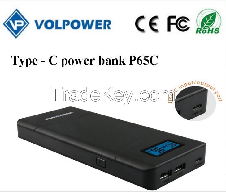 2017new item fast charging type-c power bank QC 2.0,QC 3.0 15600mah with factory price