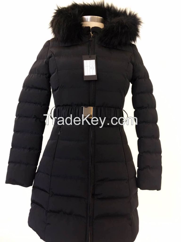 Women Winter black long goose Down Parka with The Hair Gets