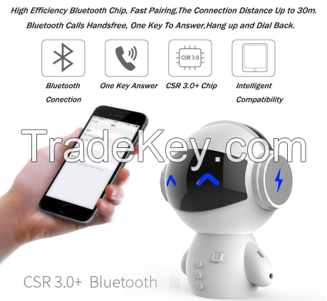 Lucky Robot Bluetooth Speaker With Power Bank -New Date Mini Portable Robot Smart Blueototh Speaker With Power Bank Function (White)