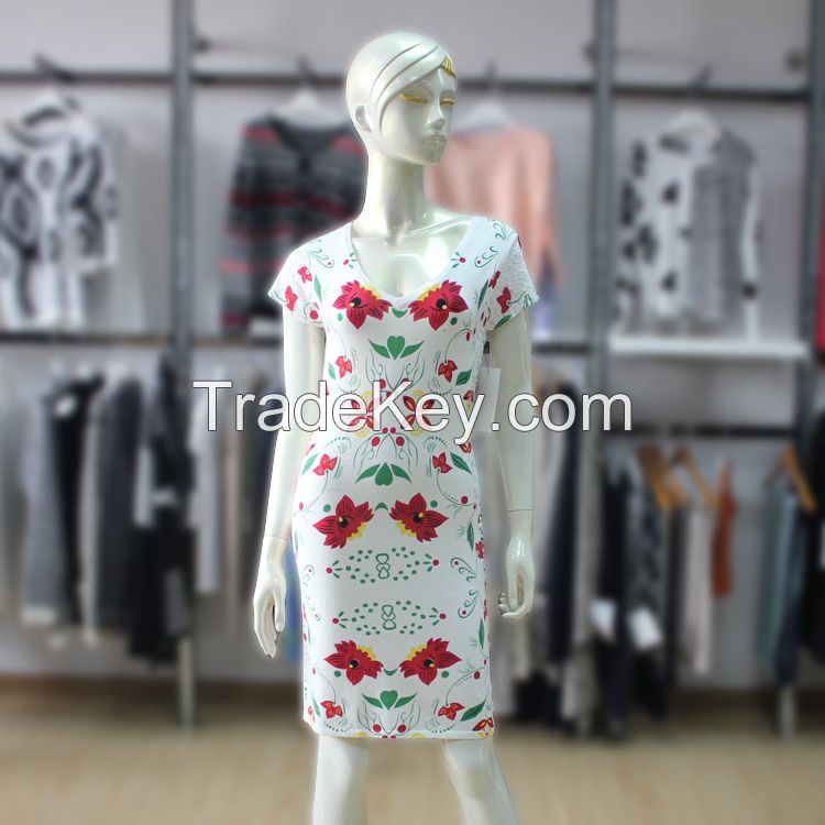 Ladies V Neck Short Sleeve Floral Print Dress Womens Printing Sweater