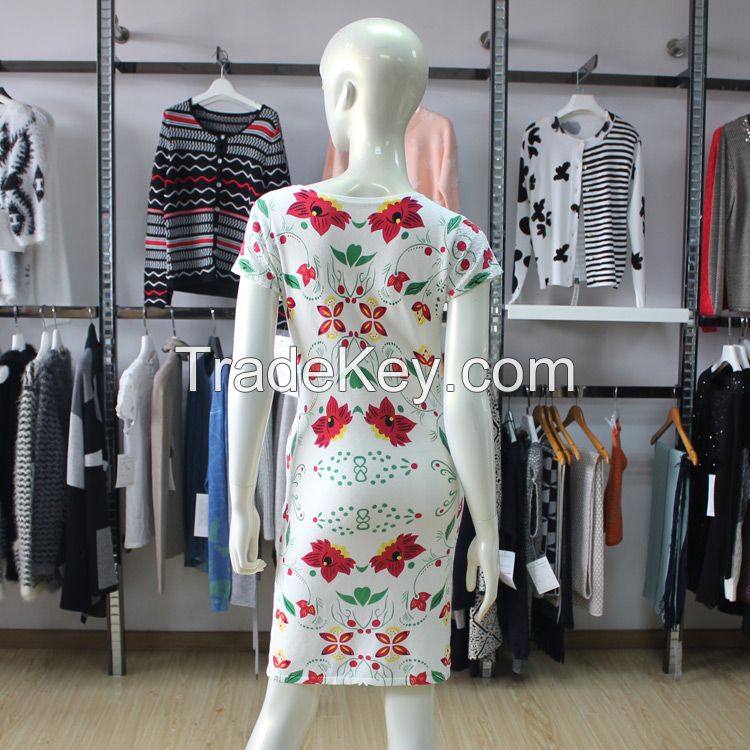 Ladies V Neck Short Sleeve Floral Print Dress Womens Printing Sweater