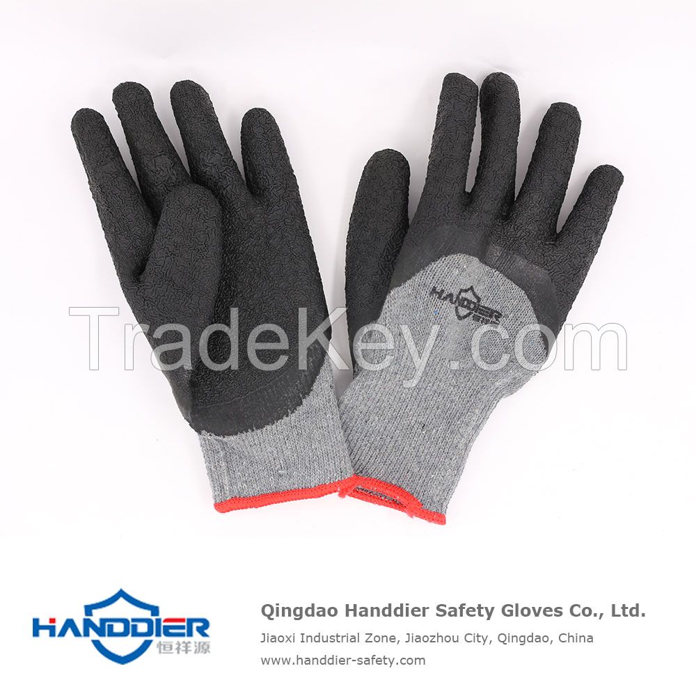 2 Threads (10 Gauge) Polycotton Liner Crinkle Latex Half  ( 3/4 ) Coating Working Gloves