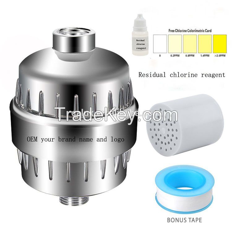 2017 7-stage Shower Filter with 2 Replacement Cartridges Remove Chlorine & Sediments to Purify Water Chrome Plated Finish