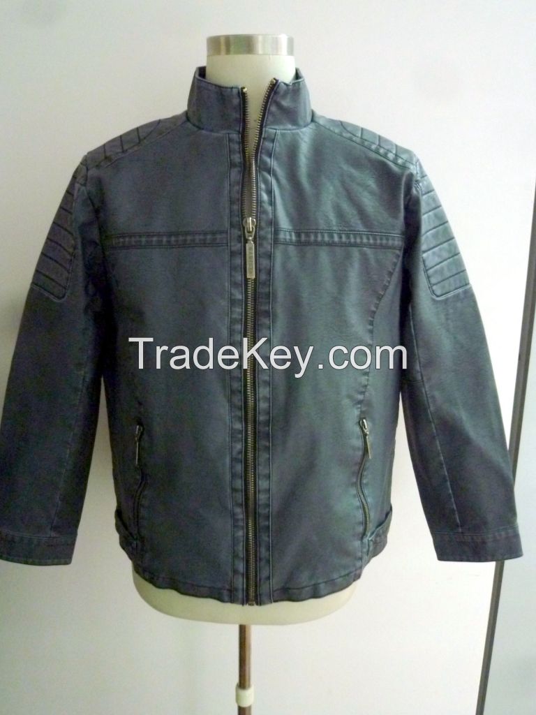  Men's Vintage Stand Collar Pu Leather Jacket