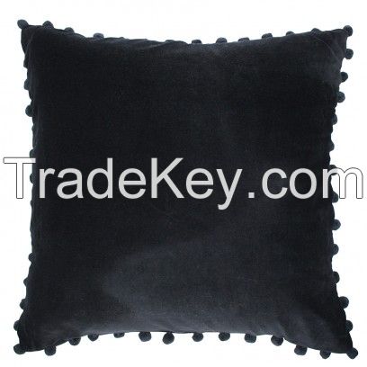 Arabella Black Velvet Pom Pom Cushion