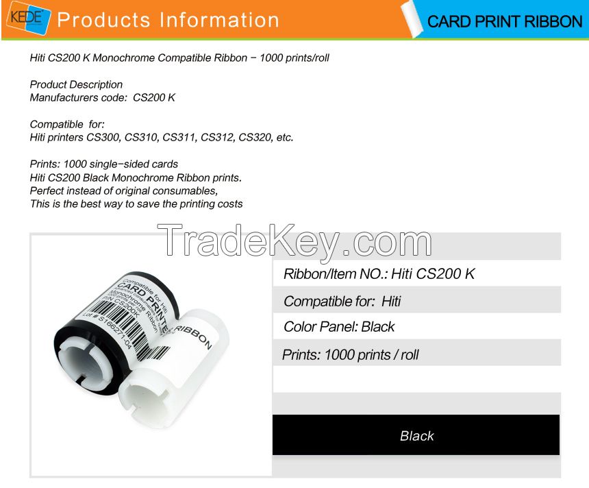 For Hiti CS200K Compatible Monochrome Ribbons - 1000 prints/roll