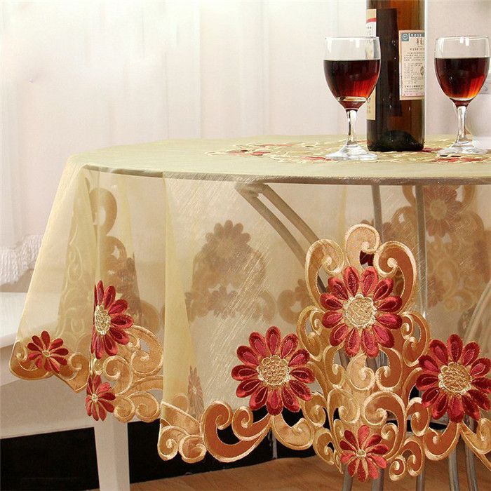 Handmade Cutout Double Embroidered Organdy Dining Tablecloth Set