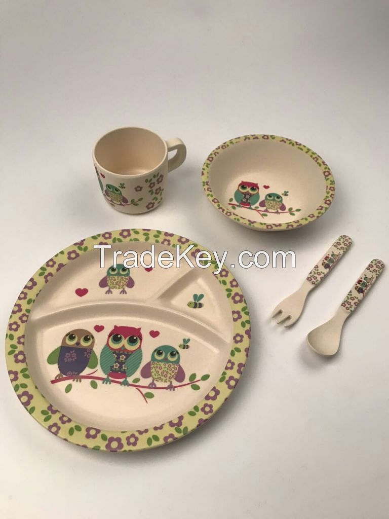 Wholesale customized logo bamboo fiber children table ware set  