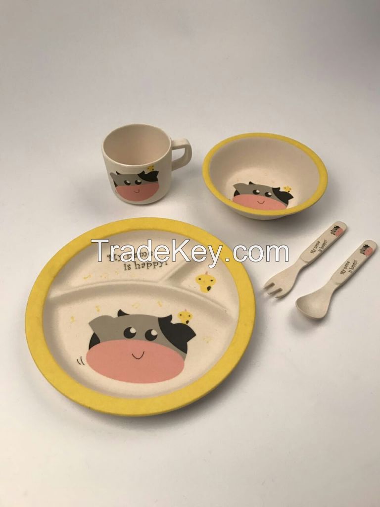 Wholesale customized logo bamboo fiber children table ware set  