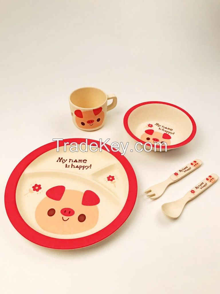 Wholesale customized logo bamboo fiber children table ware set  