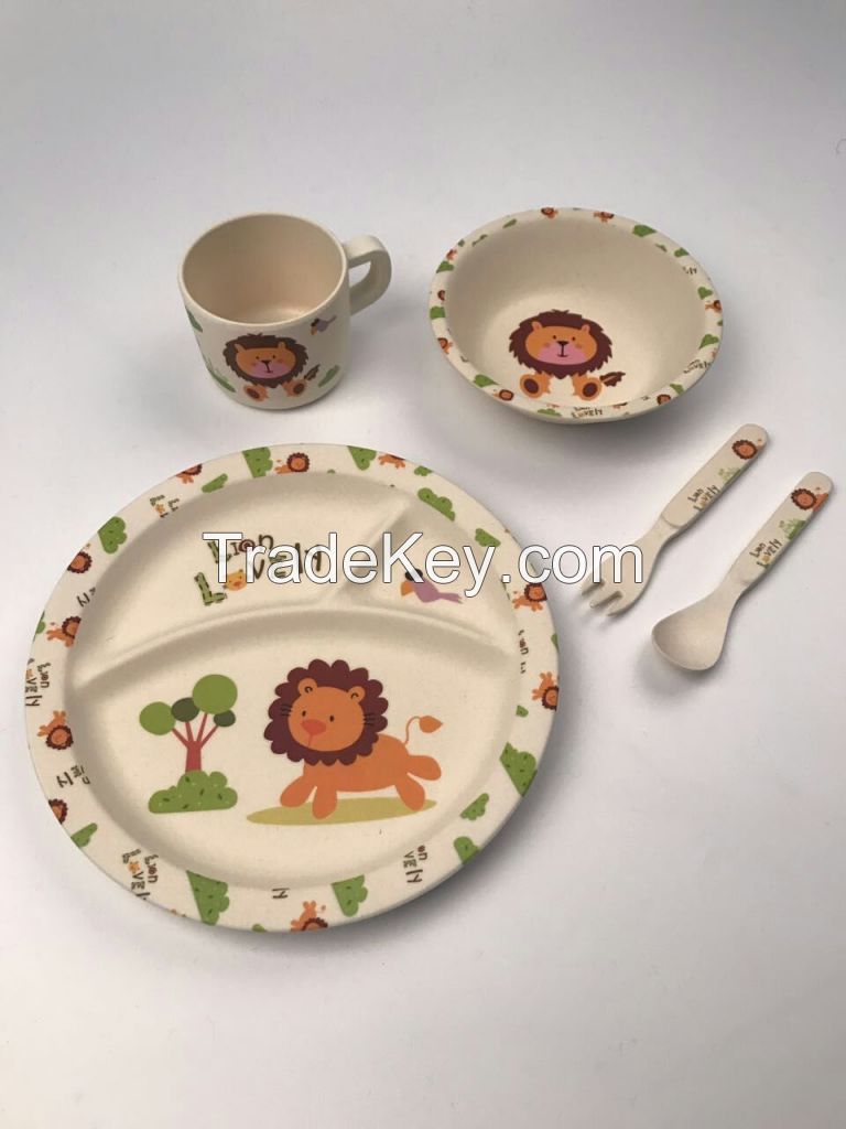 Wholesale customized logo bamboo fiber children table ware set  