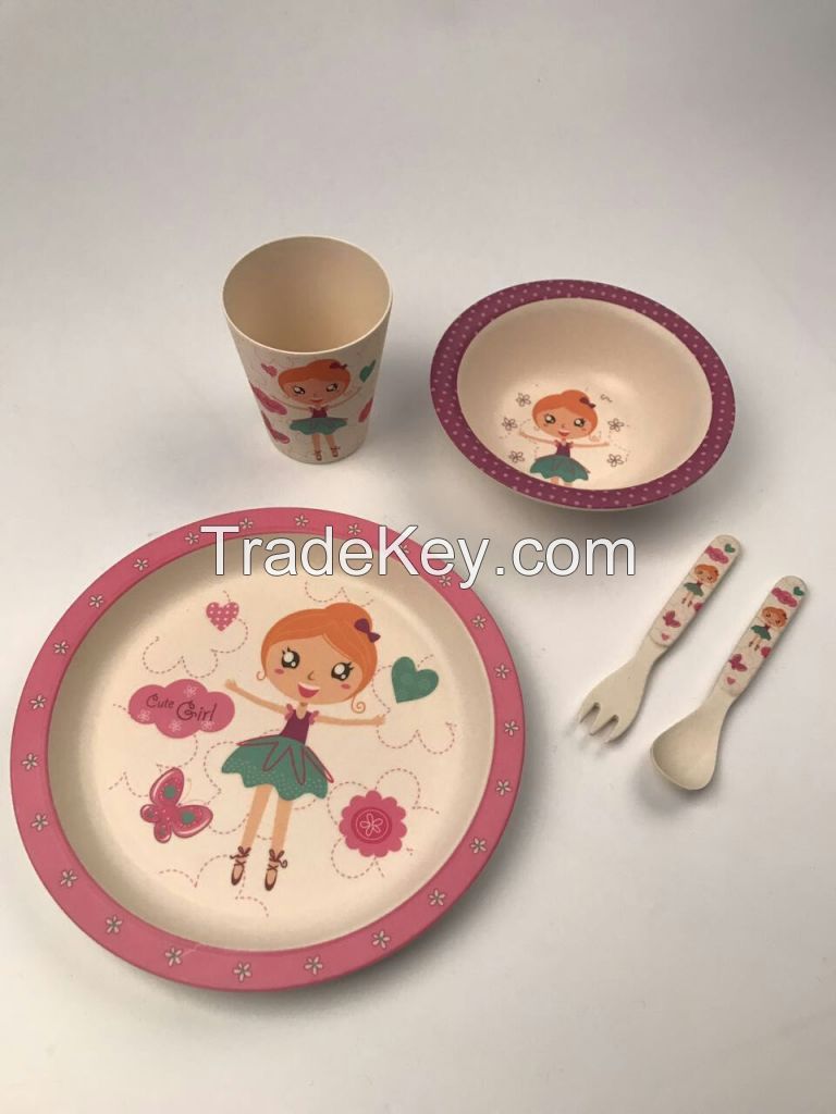 Wholesale customized logo bamboo fiber children table ware set  