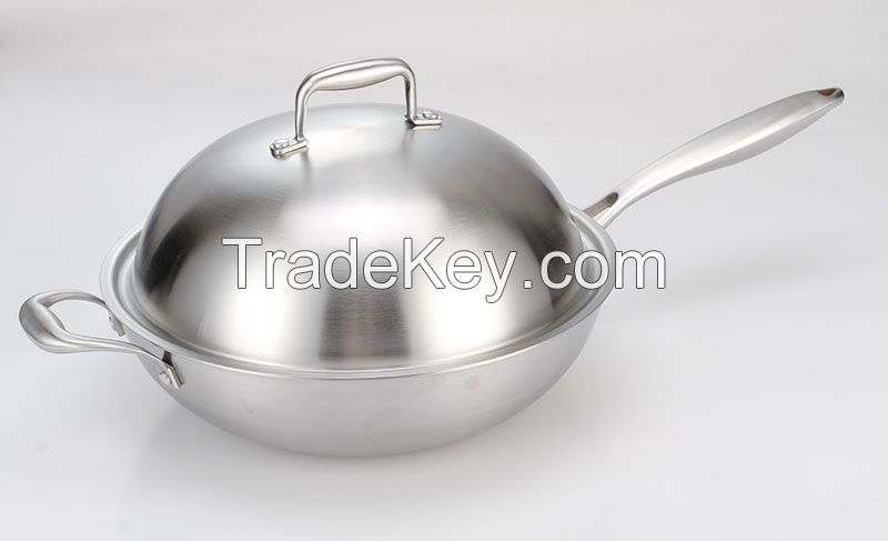 2017 Hot 304 Stainless Steel Non Stick Pot Brushed Metal Cookware 32cm Stainless Steel Wok And Pans 2.7kgs Kitchenware
