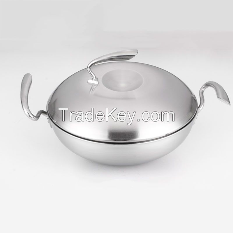 Stainless Steel Wok With Handle Technique Cookware Well Equipped Kitchen Cookware 