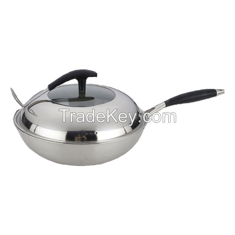 34 Cm Stainless Steel Deep Wok With Stand Lid Pan Non Stick Cookware Set Pots And Pans 