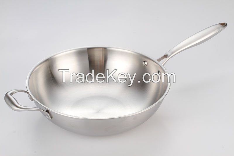 Stainless Steel Wok Kitchen Accessories 304+430+201 SS Masterclass Premium Cookware Non Stick Cookware Set 