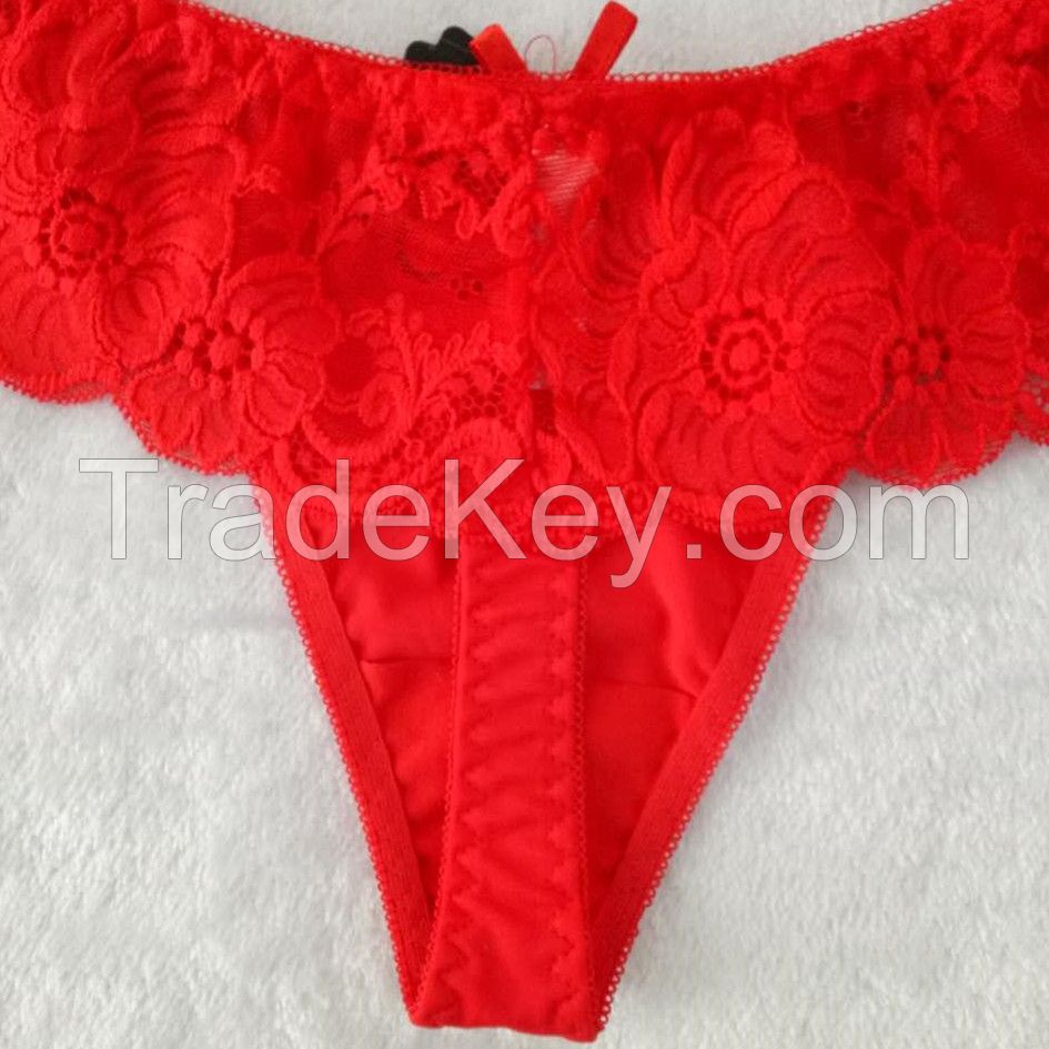 China wholesale new peony bordeaux red sexy briefs lace spandex fancy