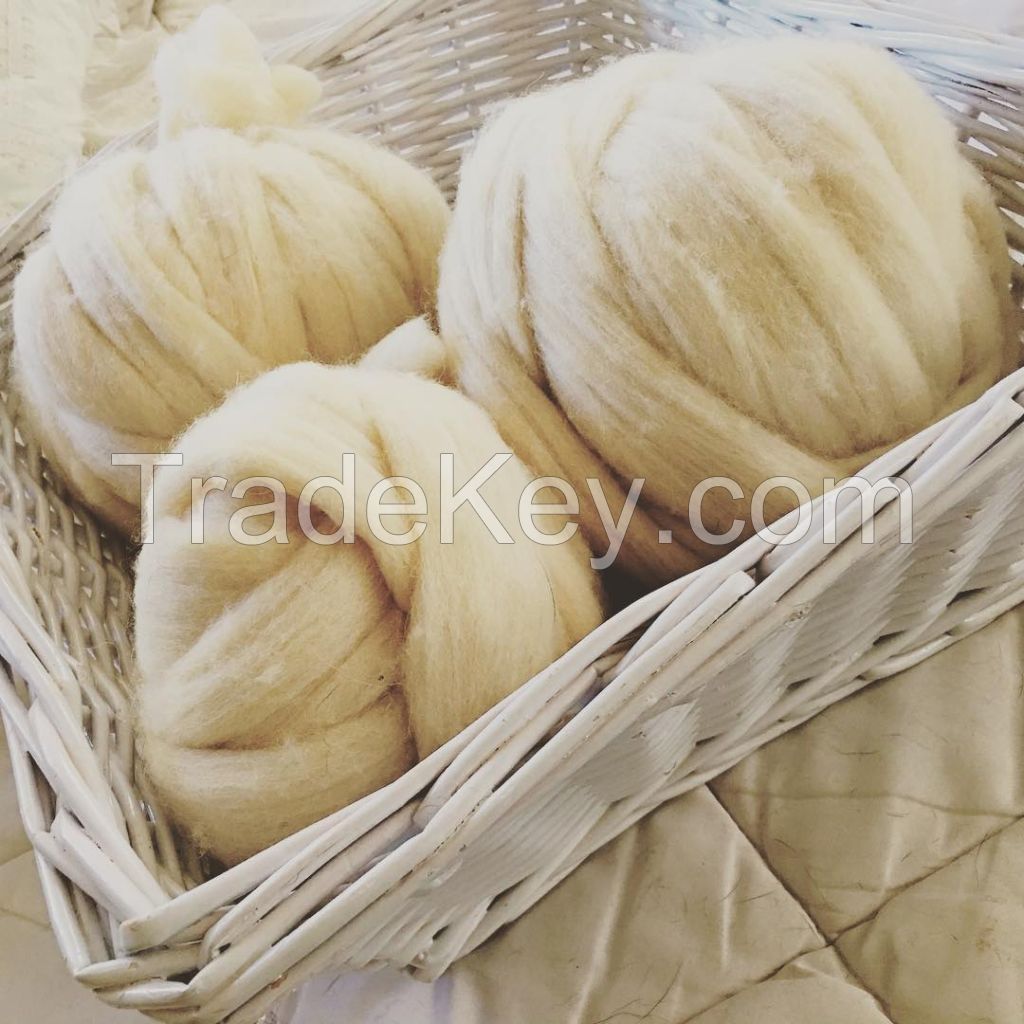 100% greasy Russian sheep wool, 28-38mic, 80-95mm, natural white color