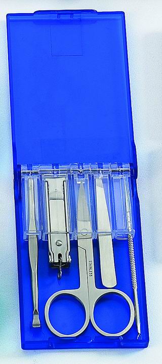Stainless steel nail care kit set in plastic box