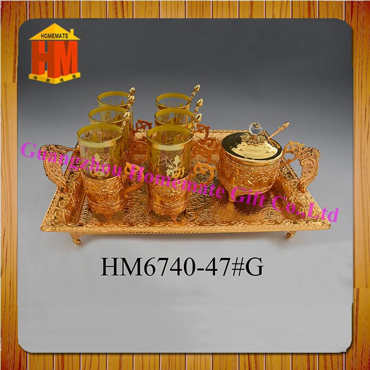 Home decor glass tea cup set with tea tray