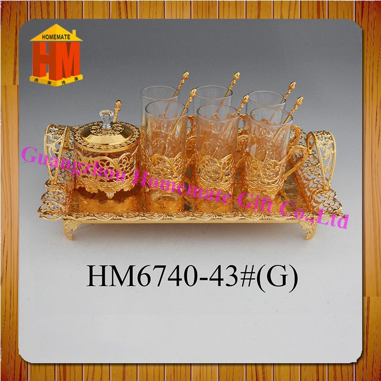 Home decor glass tea cup set with tea tray