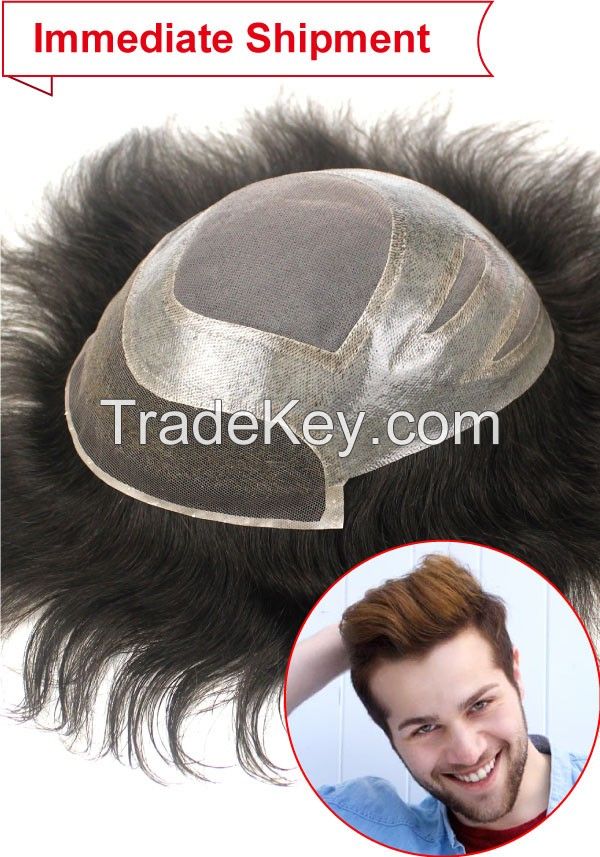 Fine Mono with Thin Skin and Lace Front Stock Hairpieces for Men