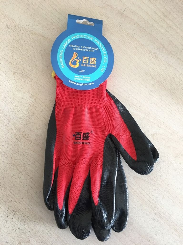 13 gauge polyester liner with nitrile palm coating glove