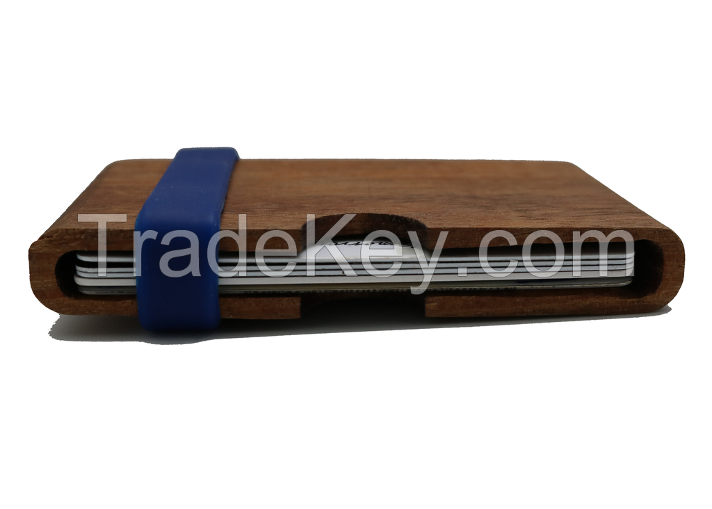 Slim Front Pocket Wood Wallet with Color Silicone Band