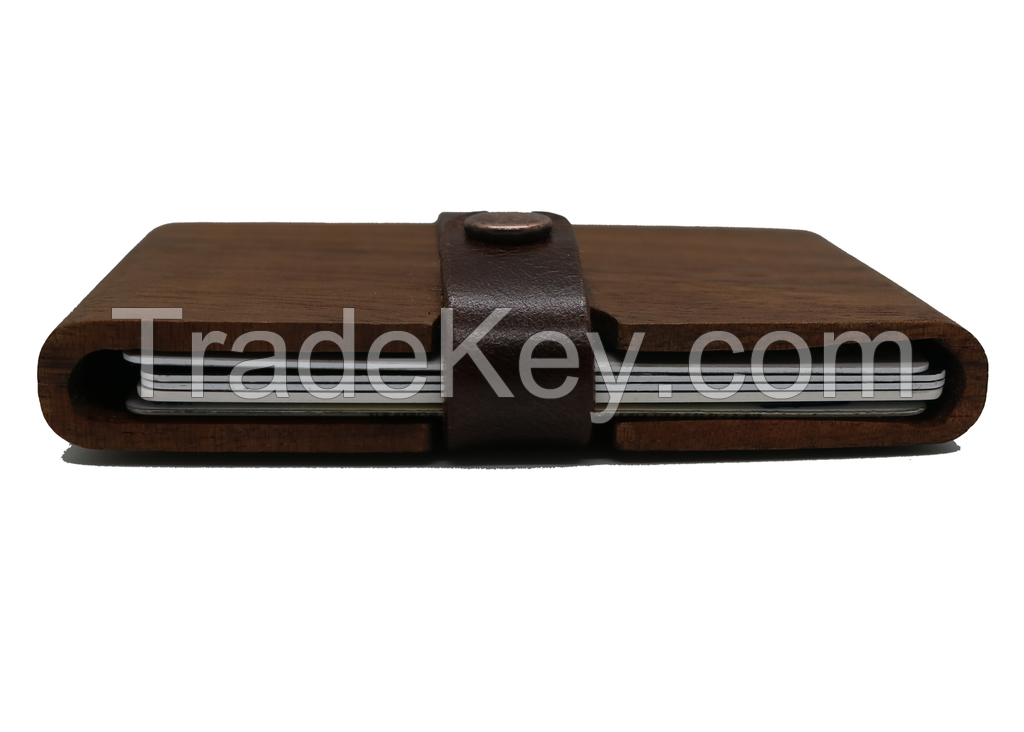 Slim Front Pocket Wood Wallet with Leather Band