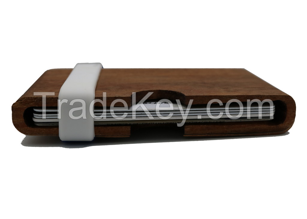 Slim Front Pocket Wood Wallet with Color Silicone Band