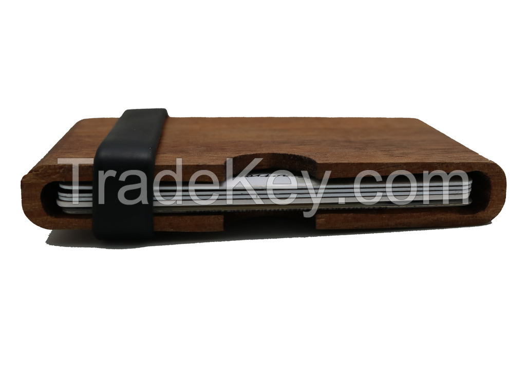 Slim Front Pocket Wood Wallet with Color Silicone Band