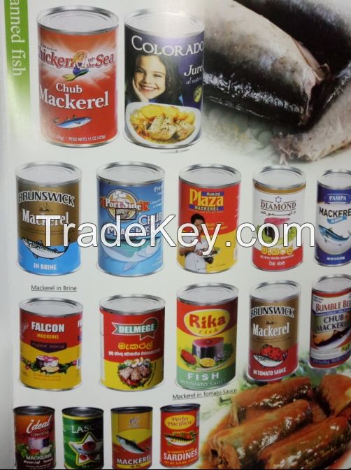 Canned Mackerel/Mackerel Fillet in sunflower oil/ tomato sauce      Canned Sardine in brine/ oil/mustard/LA hot sause  and sardines in tomato sauce.      Canned Salmon/Salmon Flake      Canned Tuna/Tuna flake Canned Smoked/Boiled Oyster      Canned Smoke