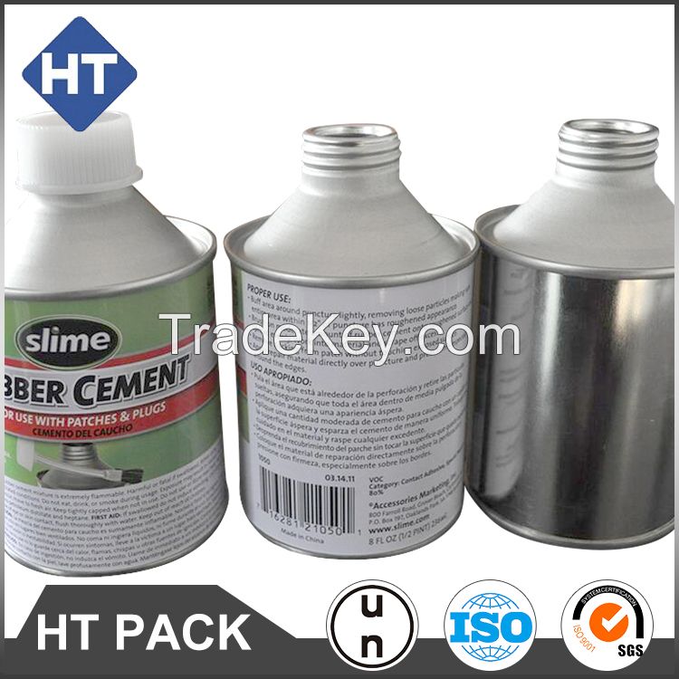 round pvc glue tin can with plastic cap and brush, metal adhesive can