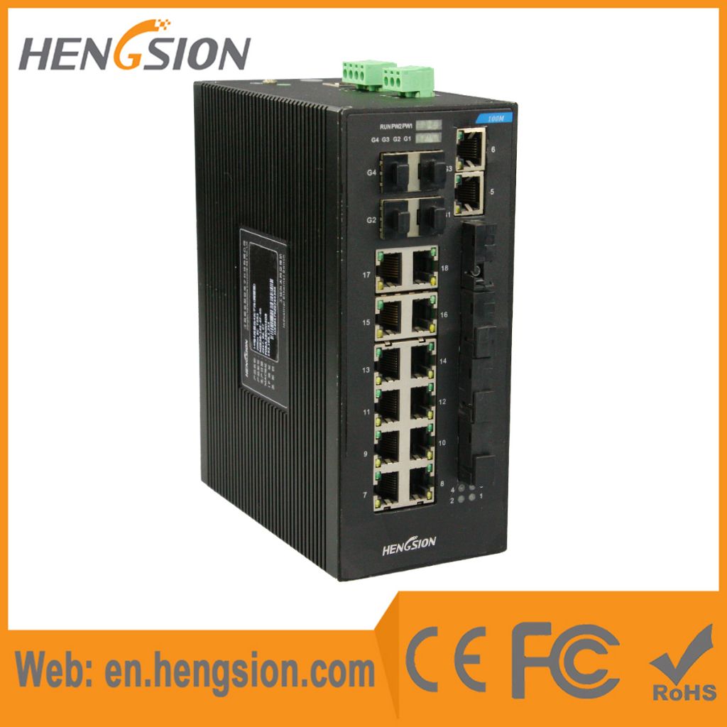 Unmanaged 14*100Base T(X) +4*100Base FX+ 4*1000Base SFP FX Industrial Ethernet Switch