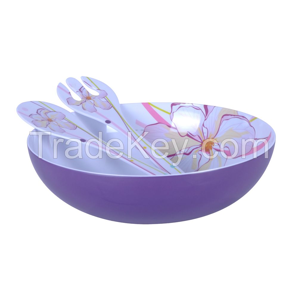 Melamine Purple Floral Theme 12 Inch Salad Serving Bowl Sets