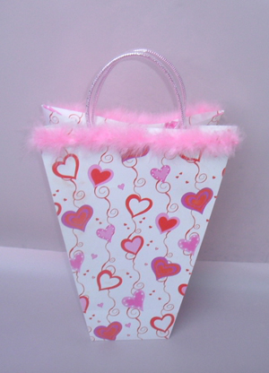 valentine bag with feather at the top