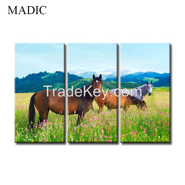 Modern Wall Art Home Decoration 3 Panel Horse Oil Painting On Canvas For Living Room Decoration