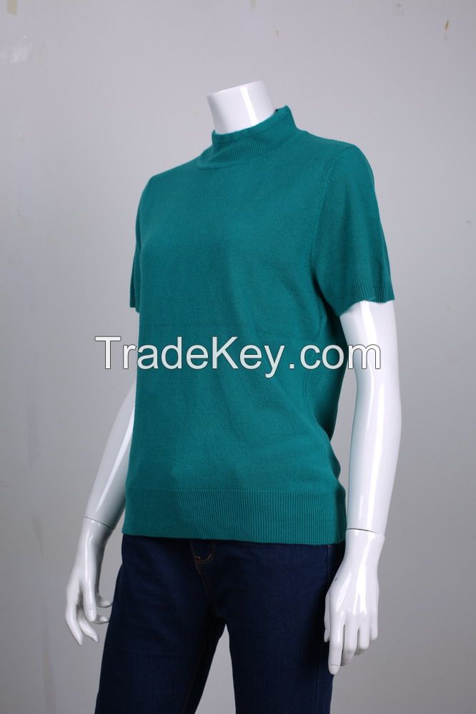 Wholesale Knit Short Sleeve Turtleneck Women Sweater