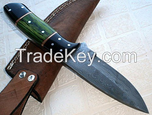 Custom Handmade Damascus Steel knife-Buffalo Horn and Wood Handle 