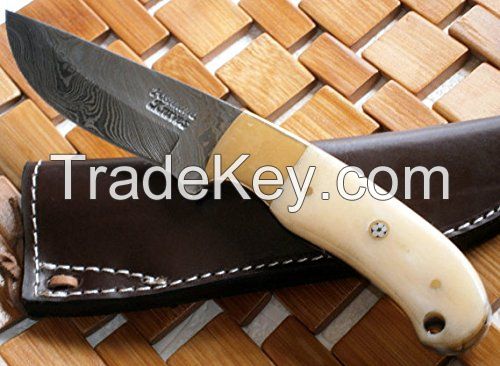 Custom Handmade Damascus Steel Knife- Exotic Bone Handle