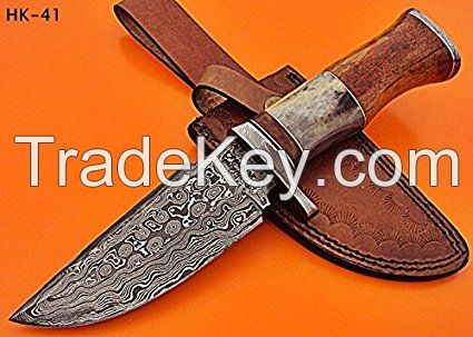 Custom Handmade Damascus Steel 10.00 Inches Knife-Handle Made of Bone and Wood