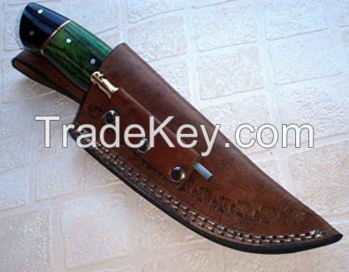 Custom Handmade Damascus Steel knife-Buffalo Horn and Wood Handle 