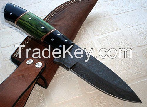 Custom Handmade Damascus Steel knife-Buffalo Horn and Wood Handle 