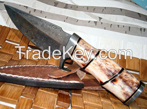 Custom Handmade Damascus Steel knife-Stained Bone Handle 