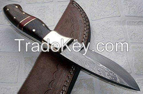 Custom Handmade Damascus Steel Bushcraft Knife - Stunning Easy Grip Handle