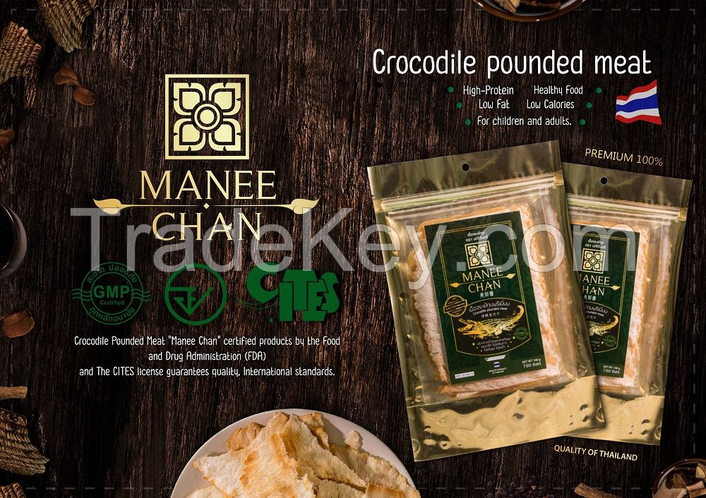 Crocodile Meat, Pounded And Dried, Maneechan Brand