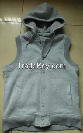 High Quality cheap warm autumn Men's hoody vest with sherpa lining